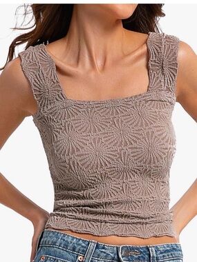 Women's Square Neck Textured Sleeveless Tank Top